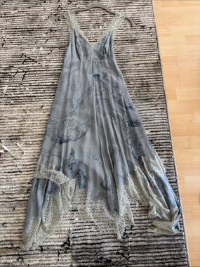 All Saints Light Blue Lace Trim Slip Dress Watercolor